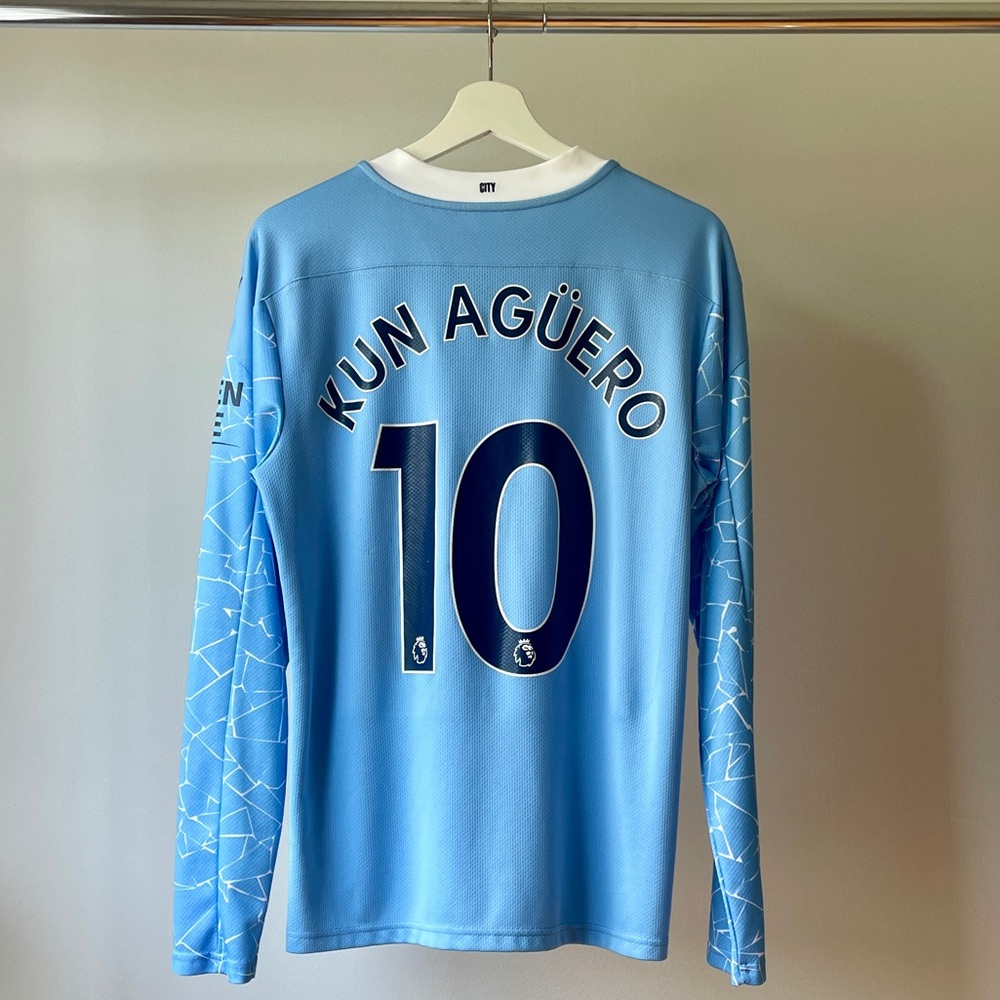 Rare Puma 2020/2021 Manchester City Sergio Agüero Long Sleeve Home Replica Jerse